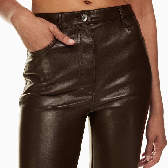 Aritzia Wilfred Melina Brown Vegan Leather Straight Leg Pants Size 4 - Picture 2 of 6
